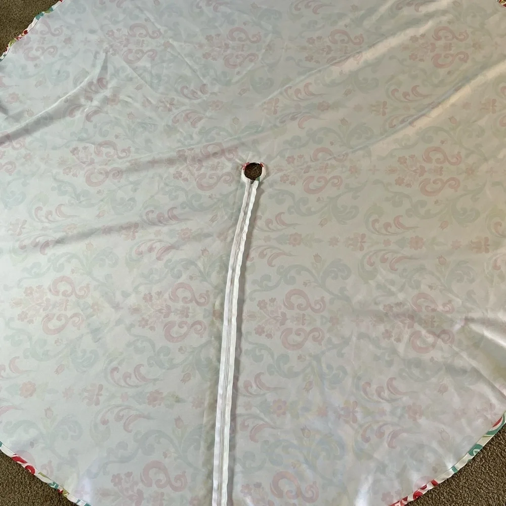Umbrella Patio Tablecloth Round White Floral Scroll Zipper